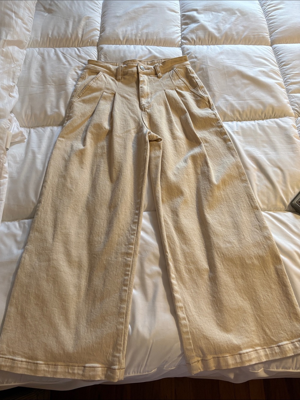 Avec Les Filles Pleated Wide-Leg Jeans in Cream
